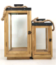 Set o f 2 Vintage wood, glass and iron lanterns with
