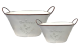 CTF725V2 / Set of 2 White  oval metal containers with emboss