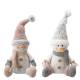 Fabric pink sitting snowman with fur hat 12