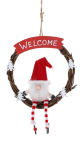 PAD540GNM - Woven decorated wreath with gnome & Welcome plaq