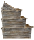 S/4 Wood containers with rope handles - rustic look
XL: 20"x12"x9"H,  
L: 18"x10"x8"H, 
S: 16"x8"x7"H
XS: 14"x6"x6"H