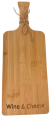 Wine bottle shaped bamboo cutting board with "Wine & Cheese" engraved 6"x0.4"x16"