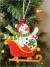 Wood Snowman riding a sleigh ornament 4.2"x4.6"H