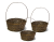 Brown set of 3 Round bamboo baskets with handle S: 8"Dx4"H, M: 10"Dx4"H, L:12"Dx4"H
