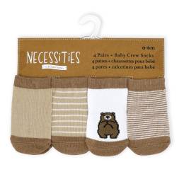 Necessities 4-Pairs baby crew socks - 0-6 - Tan Bear
