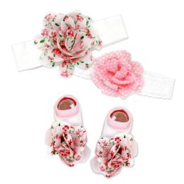 3 pc Chiffon Headbands & Socks set - Soft Pink