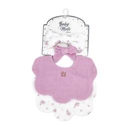 4 pc Cotton Headband & Bibs Set - Orchid