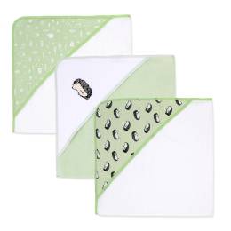 3 Pack Hooded Towel Set: Green Hedgehog
Set includes 3 Towels: 28