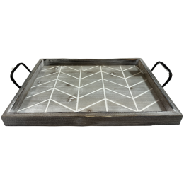 <p>Small Wood tray with iron handles 16