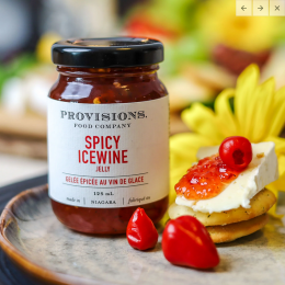 Provisions Spicy Icewine Jelly  125 ml., 12/cs
Fire and ice, where heat meets sweet! This Spicy Ice wine Jelly is the perfect topper for soft brie or goat cheese.
All Natural & Preservative Free, Vegan & Gluten Free.