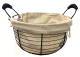 Small Round wire basket with handles and canvas 10"Dx5.5"Hx7.6"OH