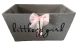 Medium Rectangular grey ballet theme "LITTLE GIRL" basket with a bow & a matching fabric liner 13"x10"x6"