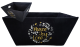 Rectangular Black fabric basket with handles, Peace, Joy, Love crest & matching liner 13"x10"x6"H