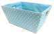 <p>Small Rectangular Blue with white Polka Dots basket with matching fabric liner 11"