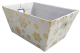 Rectangular Ivory fabric basket with gold snowflakes and matching fabric liner 13"x10"x6"H