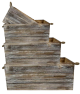 S/4 Wood containers with rope handles - rustic look
XL: 20"x12"x9"H,  
L: 18"x10"x8"H, 
S: 16"x8"x7"H
XS: 14"x6"x6"H