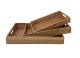 S/3 Brown Wood Trays with side handles S: 14"x8"x1.6"H M: 16"x10"x1.8"H L: 18"x12"x2"H,  