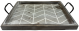 <p>Small Wood tray with iron handles 16"x11"x1.5"Hx3.75"OH</p>