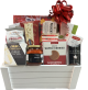 White wood crate with side handles gift basket kit.  All you need to make 12 Gift Baskets. 