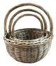 Set of 3 Grey willow round baskets with handles