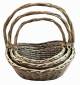 Set of 3 Grey willow oval baskets with front dip & handles
L:20"x16"x8"Hx19"OH
M:18"x14"x7"Hx17"OH
S:15"x12"x6.5"x15"OH
