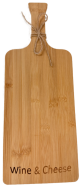 Wine bottle shaped bamboo cutting board with "Wine & Cheese" engraved 6"x0.4"x16"