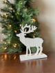 Small White wood Reindeer on a stand 5.8"x2"x6.4"H