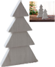 White wood 3 tier tree 10"
Shown in image: 10" and 14" Trees