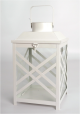 CL140S13W - Vintage-white metal and glass lantern 8"x8"x13"H