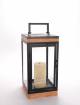 Black metal, wood and glass lantern 7"x7"x15"
Candle Excluded