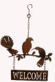 Metal birds welcome hanging decor 10.5"x16.5"H (min 2, 24/carton)