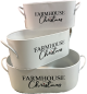 Set of 3 metal Farmhouse Christmas containers with lids S: 10"x5"x4.8", M: 12"X6.5"X5.3"H, L: 14.2"x8"x5.7