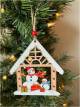 Wood Gingerbread House with Snowman Ornament 4.2"x4.6"H
