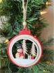 Wood Snowman & Trees Ornament  3.6"x4"