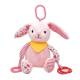 Bab & Tot Pink Bunny Activity plush - 8.5" high sitting 100% Polyester Includes: C-Hook for Hanging, Rattle, Crinkle Ears, and Teethers.