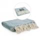 <p>Soft blue throw with natural fringe&nbsp;approx 50"x68"</p>
