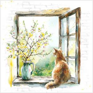 380021 - Lunch napkin - A Cat on my Window