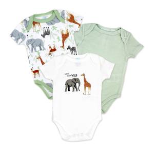 Ivory & sage green 3-Pack Bodysuit: Safari