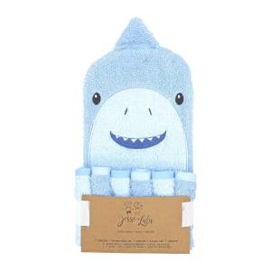 7-Pc 100% cotton woven terry washcloth/mitt set - BLUE SHARK