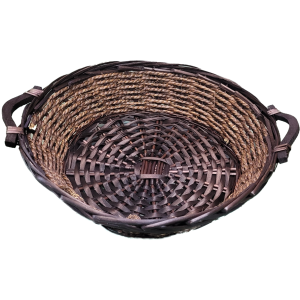 Round willow & seagrass basket with wooden handles 16"Dx4"H