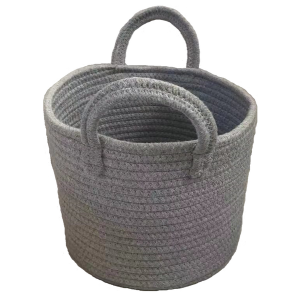 CBW452GR10 - Round grey cotton basket with handles