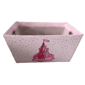 Medium Rectangular pink basket with CASTLE theme and a ma