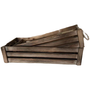 Smallest piece in a Set of 2 Wood crates with jute handles 17.5"x7"x4"H
