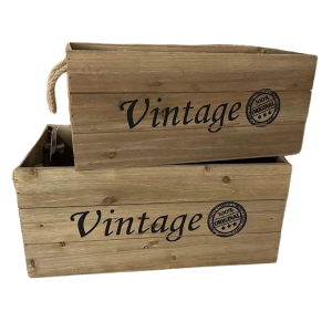Small Wood "Vintage" containers with rope handles 16"x8"x7"H