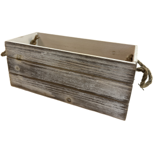 Small wood container with rope handles 14"x6"x6"H
(smallest in shown set of 4)
