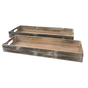 Smallest pc in a Set of 2 Long wood trays
S: 18"x6"x2"H
