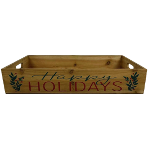 Happy Holidays themed wood tray with side handles 18"x12"x3.2"H