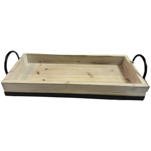Largest piece in a Set of 2 Wood trays with iron base L: 20"x9"x4"OH