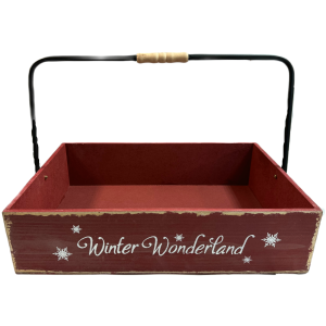 Rustic "Winter Wonderland" red wooden crates with folding iron handle