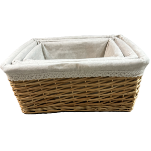 Largest piece in a Set of 3 willow baskets with canvas liner